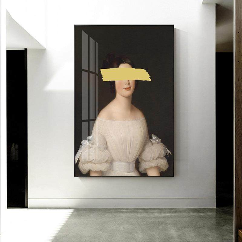 蒙眼女士餐厅艺术挂画小众复古装饰画欧式人物个性创意双联壁画,淘宝优惠券,粉丝福利购,淘宝优惠卷