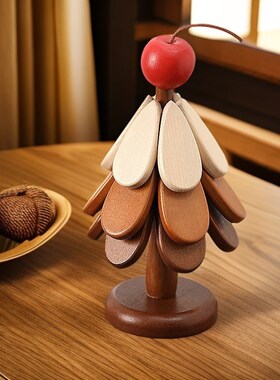 速发高级感圣诞树防烫隔热垫餐桌摆件创意一棵树实木杯垫折叠垫摆