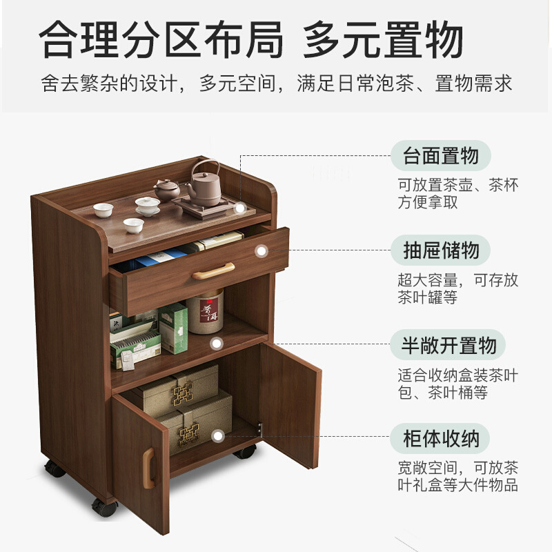 办公室茶水柜边柜小型可移动餐边柜现代简约带滑轮置物柜客厅收纳-图2