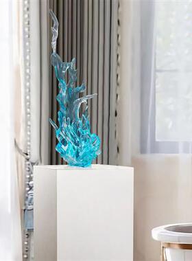 透明水花抽象雕塑玄关桌面装饰品客厅摆件样板间软装酒店大堂摆设