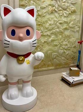 网红卡通bobo招财猫男友摆件店铺玻璃钢雕塑家居客厅大型落地装饰