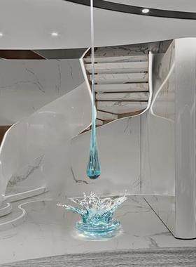 现代酒店会所大堂门厅透明水滴浪花雕塑吊饰树脂水花摆件软装饰品