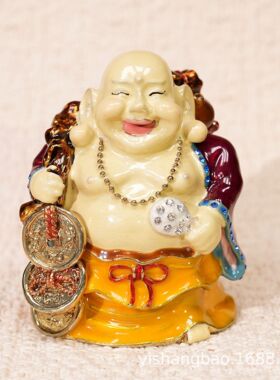 中式金属珐琅彩摆件招财弥勒佛店铺装饰景区文创福禄寿佛门礼品