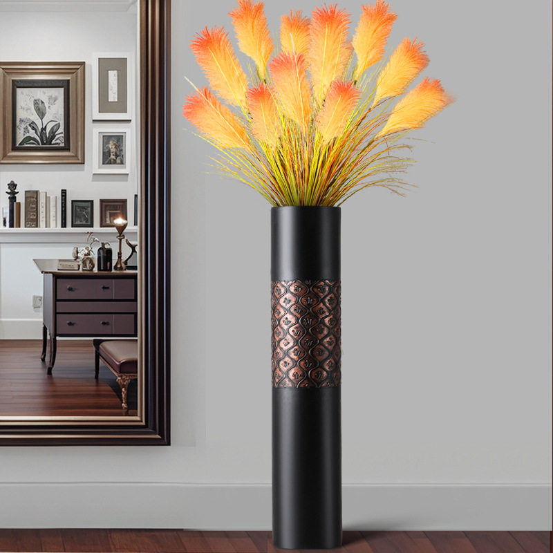 轻奢黑金浮雕树脂花瓶摆件客厅花瓶插花书房玻璃瓶办公室加仑花瓶,淘宝优惠券,粉丝福利购,淘宝优惠卷