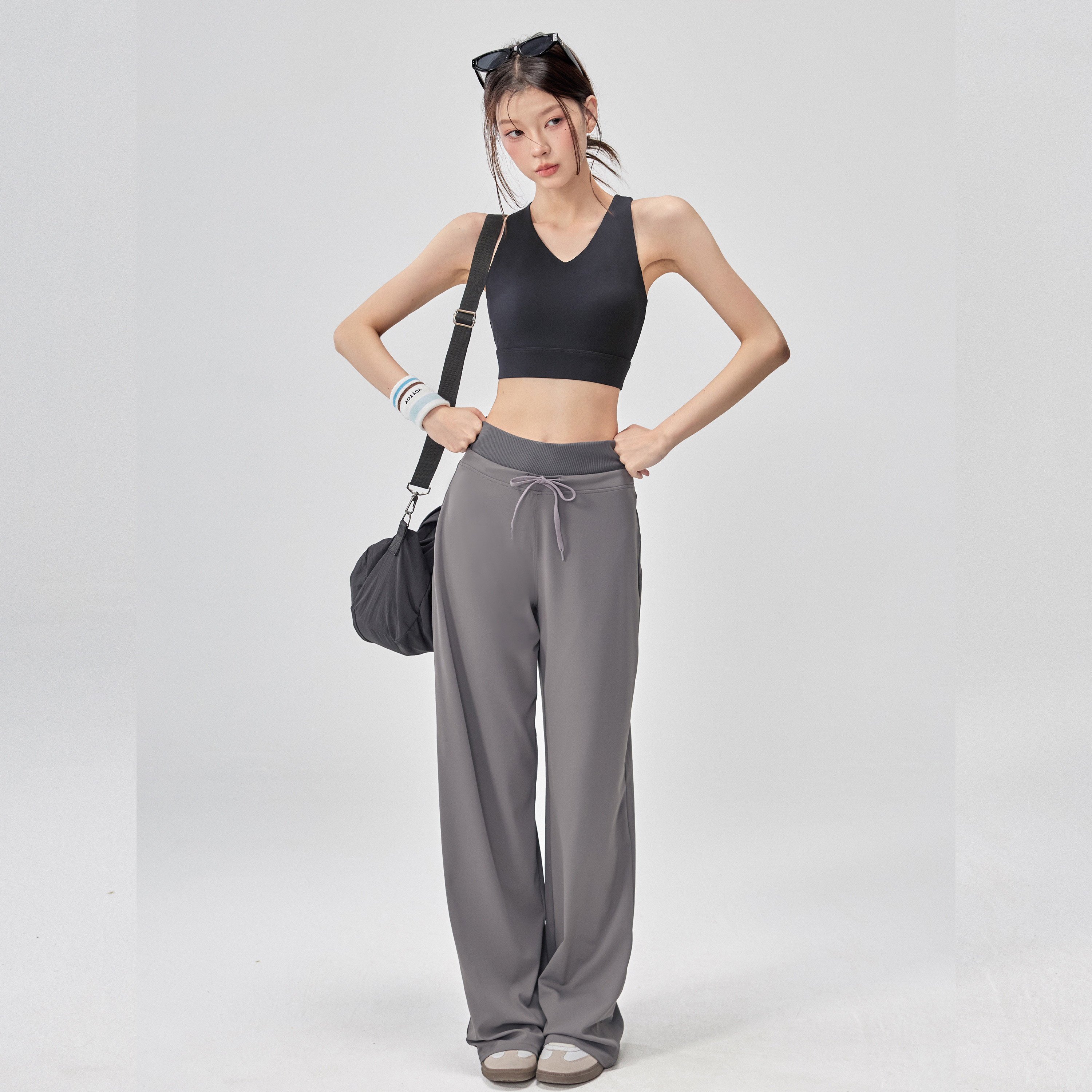 TEETKE宽松运动裤女秋冬新款瑜伽裤阔腿裤高腰抽绳跑步健身直筒裤,淘宝优惠券,粉丝福利购,淘宝优惠卷