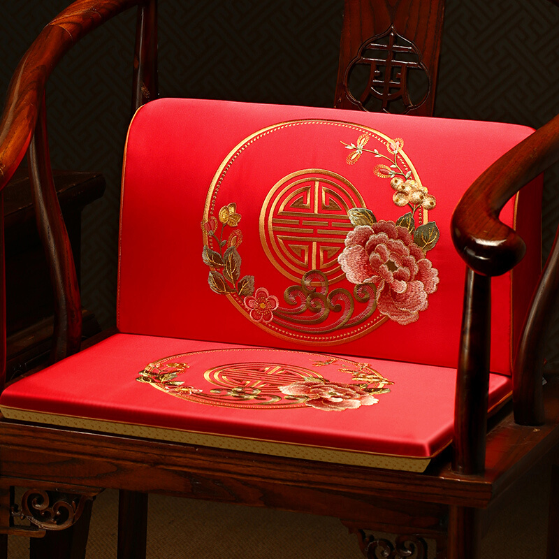 新中式椅子坐垫靠背坐垫一体红木沙发座垫实木餐椅茶椅垫护腰靠垫-图3