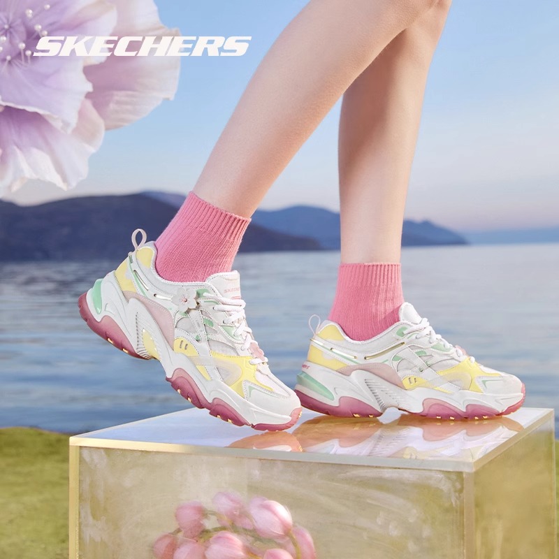 Skechers斯凯奇桃花鞋官网正品老爹鞋2024夏樱花少女运动休闲女鞋