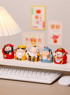 卡通公仔五福临门国潮小神仙摆件乔迁新居财神手办工位装饰品摆设