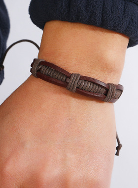 庞克厂家直销简约手工编织牛皮手链欧美复古男士手环手镯跨境饰品