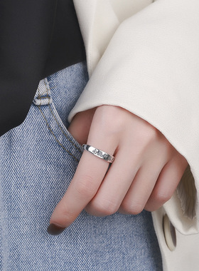 南无阿弥陀佛铜镀银戒指复古简约食指戒小众个性可调节指环热销