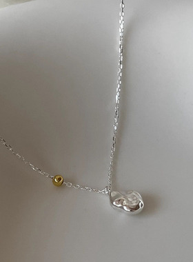 s925纯银不规则陨石项链女ins清冷感小众设计简约拼色豆豆锁骨链