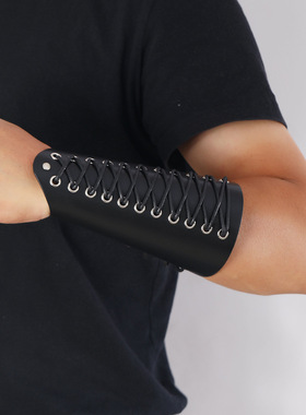 欧美新款摇滚朋克宽皮手链简约蜡线编织皮革护腕手带机车骑行护臂