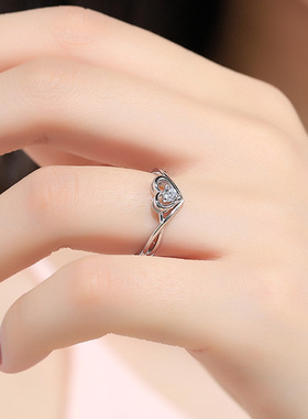 S925纯银戒指女士ins网红时尚个性锆钻戒小众设计礼物时尚单戒女