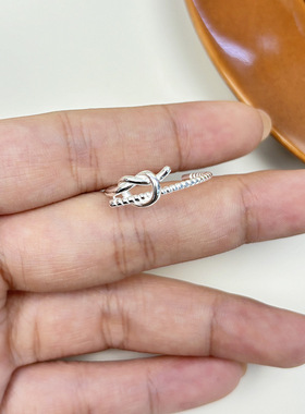 s925纯银麻花缠绕爱心戒指女ins小众通勤风独特设计简约开口指环