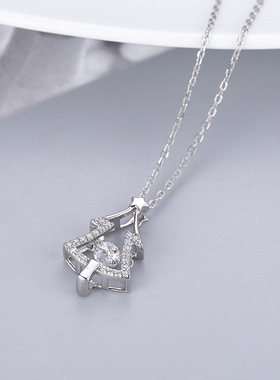 跨境新款S925纯银欧美经典圣诞树灵动吊坠设计感吊坠项链饰品