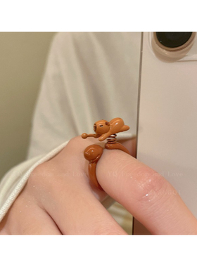 可爱趣味卡通动物开口戒指女小众设计感创意百搭可旋转指环食指戒