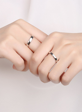 新概念s925纯银 光面素圈情侣戒指男女一对简约冷淡风ins对戒礼物
