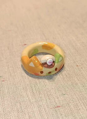 卡通童趣彩色小猫咪蓝黄配色星星小鱼戒指小众甜美可爱高颜值指环