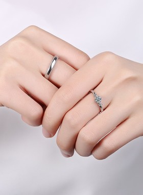 新概念s925纯银一见倾心镶钻情侣戒指男女一对日系小众设计感对戒