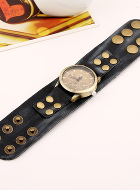 朋克宽皮大气复古真皮手链表 直销欧美男士牛皮手链 长期货源