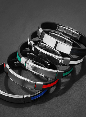 厂家直销钛钢不锈钢手链手环跨境货源欧美硅胶男士手链一件时尚