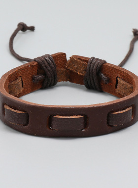 欧美外贸饰品个性手工编织皮革手链简约多层复古男女手绳手环