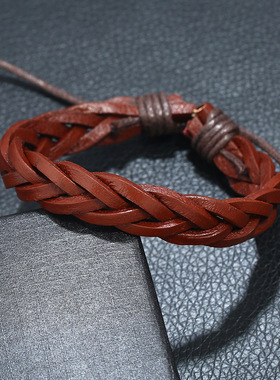 庞克厂家直销韩版牛皮手链复古编织真皮手链手绳跨境电商货源