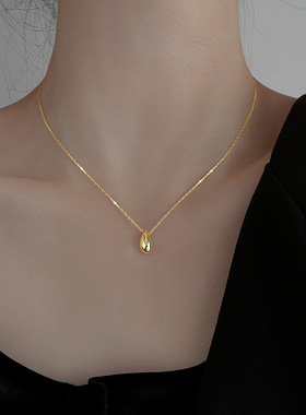 s925纯银水滴项链女ins冷淡风小众极简百搭立体设计感光面锁骨链