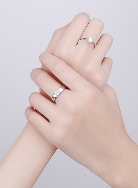 s925纯银情侣对戒一生挚爱经典六爪镶锆石戒指轻奢时尚情人节礼物