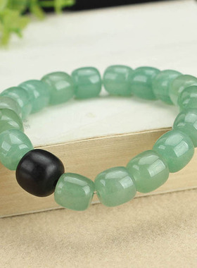 天然东陵玉手串女老型桶珠玉石檀木好运珠手链复古民族风饰品单圈