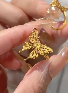 新中式古法金色蝴蝶戒指女小众气质轻奢时尚精致百搭指环2024新款