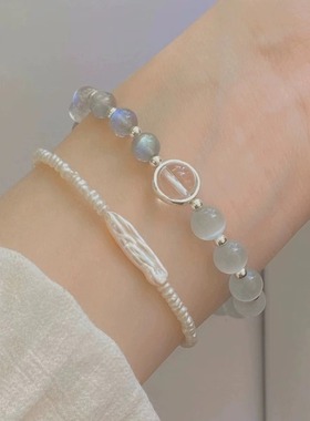 初雪祥瑞|水晶手链女小众高级感平安|猫眼石灰月光石串珠手链女