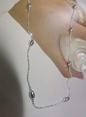 s925纯银米粒圆珠豆豆项链女冷淡风ins橄榄珠素链辣妹叠戴锁骨链