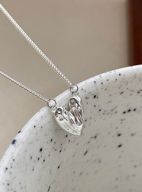 s925纯银不规则爱心项链女ins冷淡风熔岩纹理设计简约心形锁骨链