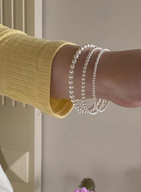 s925纯银强光正圆仿施家珍珠手链女ins轻奢小众温柔精致百搭手串