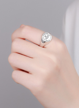 韩国东大门s925纯银复古做旧土星字母戒指女 时尚个性潮人食指环