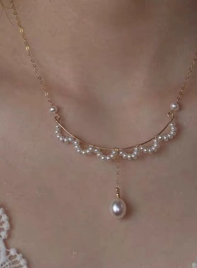 公主风珍珠蕾丝高级感法式轻奢项链甜美时尚气质新款锁骨链绕线饰