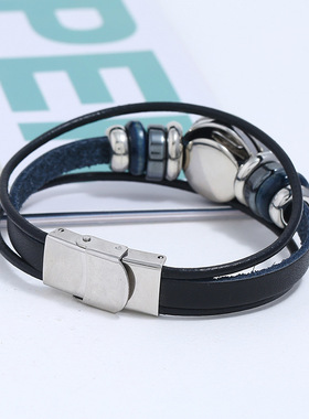 跨境爆款饰品庞克新款12星座牛皮手链diy多层简约情侣手链手镯