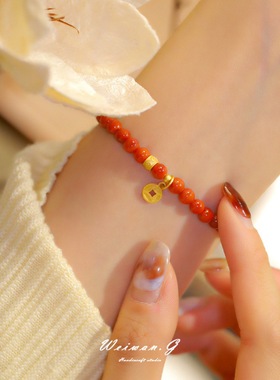 枫叶流丹川料南红手串女手工手链制作礼物小众设计送闺蜜