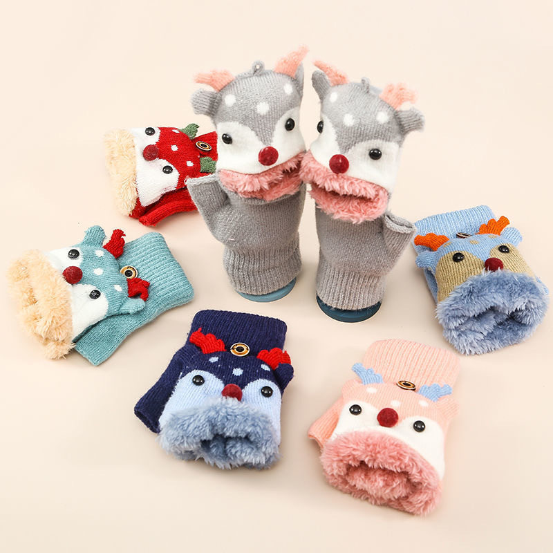 手套男女冬季可爱加绒加厚棉保暖韩版学生卡通冬露指写字半指圣诞,淘宝优惠券,粉丝福利购,淘宝优惠卷