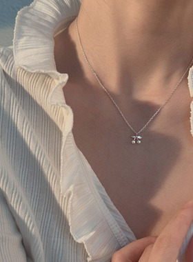 s925纯银樱桃珍珠项链女夏季轻奢小众设计感CHIC风甜美气质锁骨链