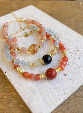 天然水晶手链多款五行手串海蓝宝南红碧玉白水晶手链可调节送礼物