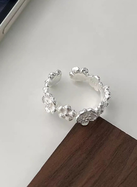 s925纯银立体精致实心花朵戒指女ins甜美气质仙女风花瓣纹理指环