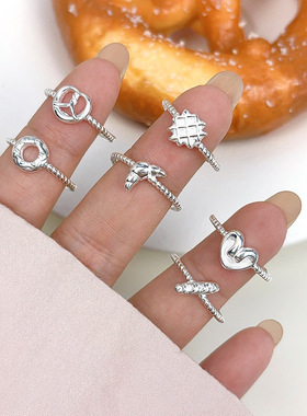 s925纯银面包脑袋系列戒指女ins夏甜美可爱简约百搭实心质感指环