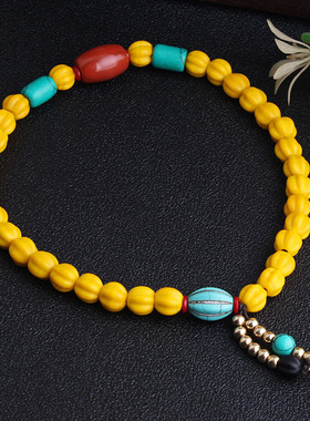 原创波西米亚复古彩色民族风多层手链女个性黄琉璃珠手工编织手串
