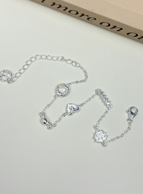 s925纯银面包脑袋手链女ins夏季甜美简约甜甜圈碱水结牛角包手饰