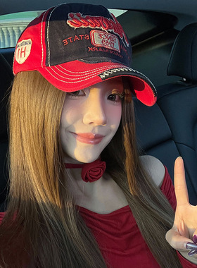 美式街头立体刺绣棒球帽拼色做旧水洗个性情侣款辣妹百搭鸭舌帽子