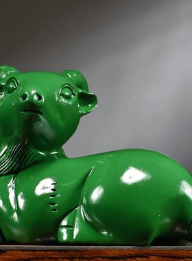 速发绿色实木雕刻羊摆件三合十二生肖木羊家居客厅属羊送饰摆礼工