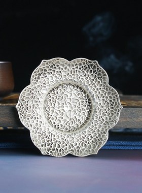 速发白铜镀银雕碟小花子道件茶道香摆香托杯托隔热垫小盘子工艺品