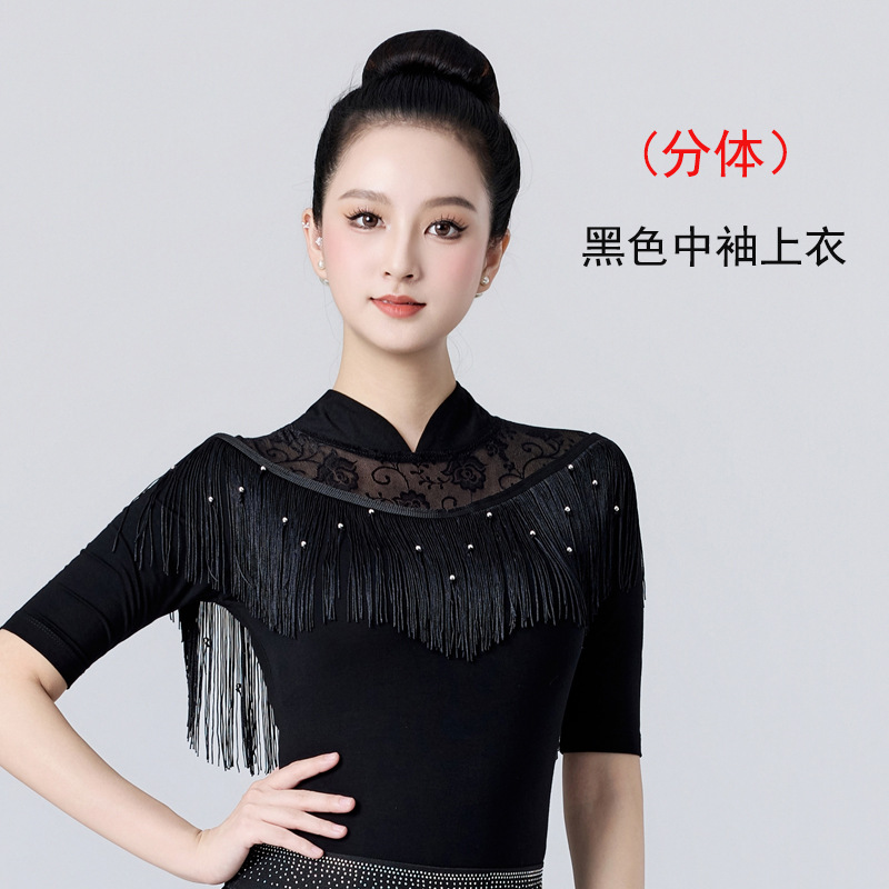 2025年新款感形体礼仪培训现代舞拉丁舞模特走秀练功服上衣女 - 图3